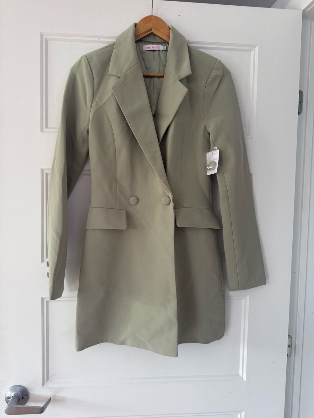 Woolrich Women's Light Sage Double-Breasted Blazer Coat